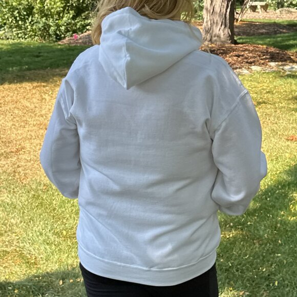 New Gildan Heavy Blend White Hooded Sweatshirt with Kangaroo Pockets - Picture 6 of 8